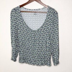 Boden Smocked Jersey Peplum Blouse - Women’s US 10 - Aegean Blue Sunflower Sprin